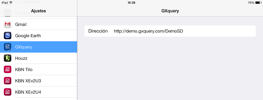 iOS iPad capture of GXquery URL default