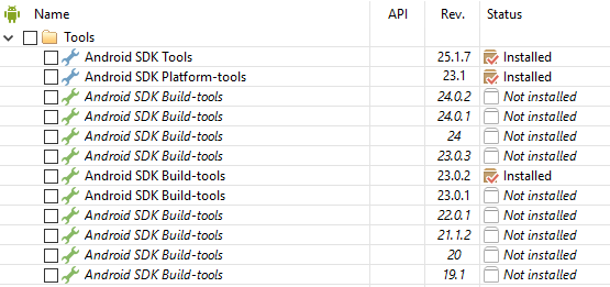 Android requirements - Tools