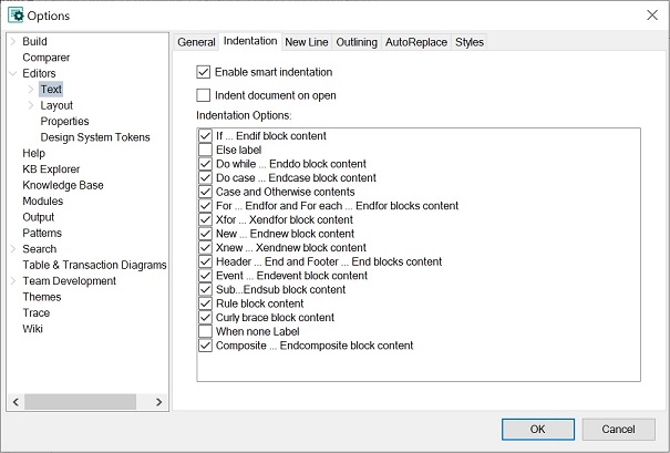Options - Editors - Indentation tab - GeneXus 17
