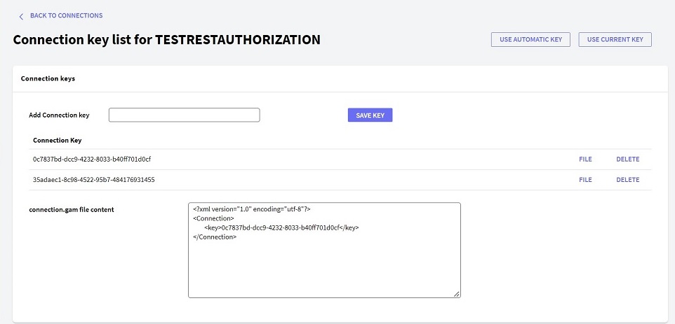 Connection list Key - testauthorization - v18