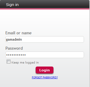 login using gamadmin