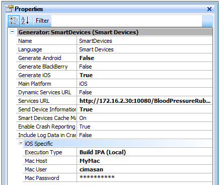 iOS SD Generator Properties for Prototype Compiled App