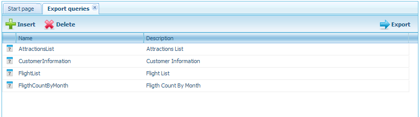 Gxquery4 - Exporting Queries window with Queries