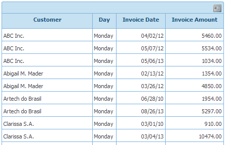 GXquery4 - Result of Table with DayOfWeek