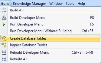 Database creation menu
