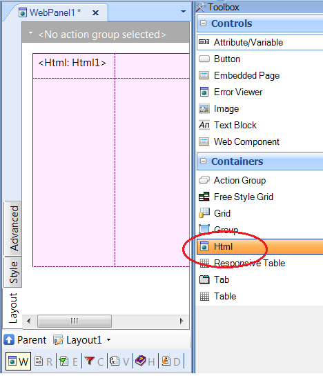 Html Container inside Abstract Layout