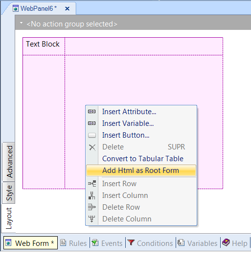 Add HTML As Root Form Menu