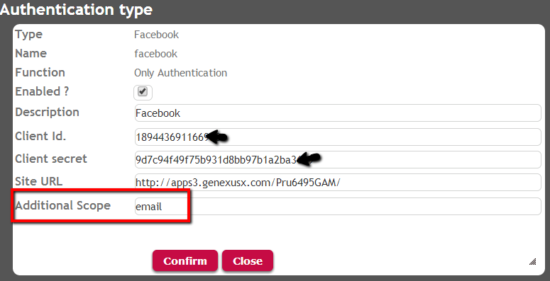 GAM Facebook Authentication Type : Email Additional Scope