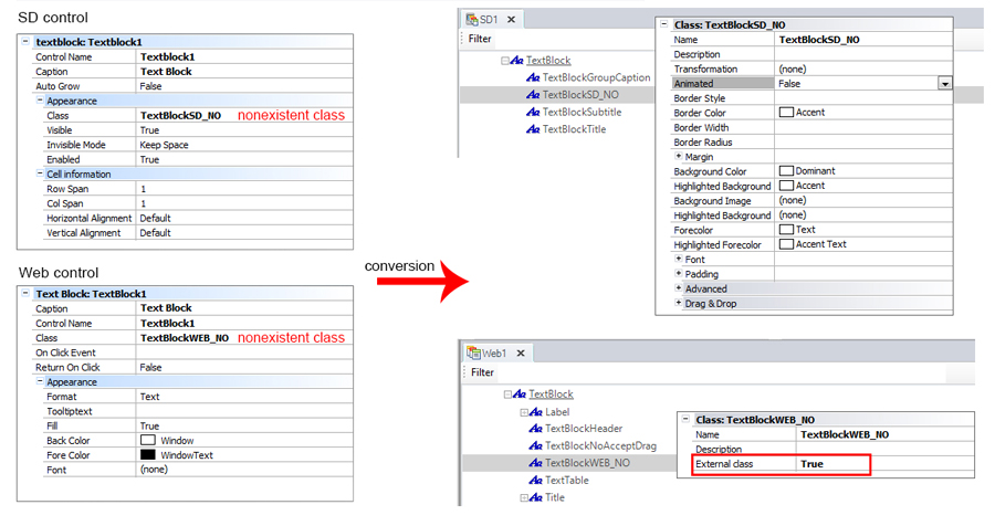 Classes that are referenced by a control but do not exist in any theme