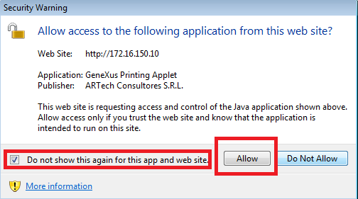 Allow Java application execution