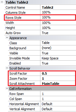 Scroll attachment - Usage example - Table properties settings