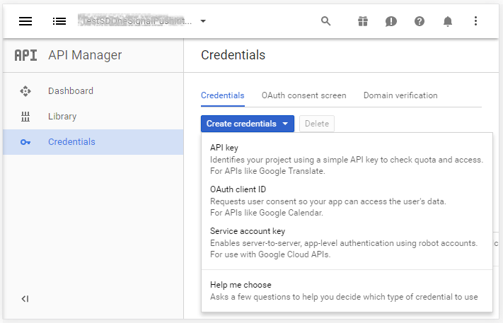 Google APIs Console - Credentials section