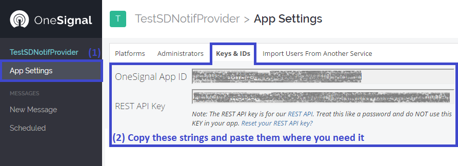 OneSignal - Step 3 - Get credentials