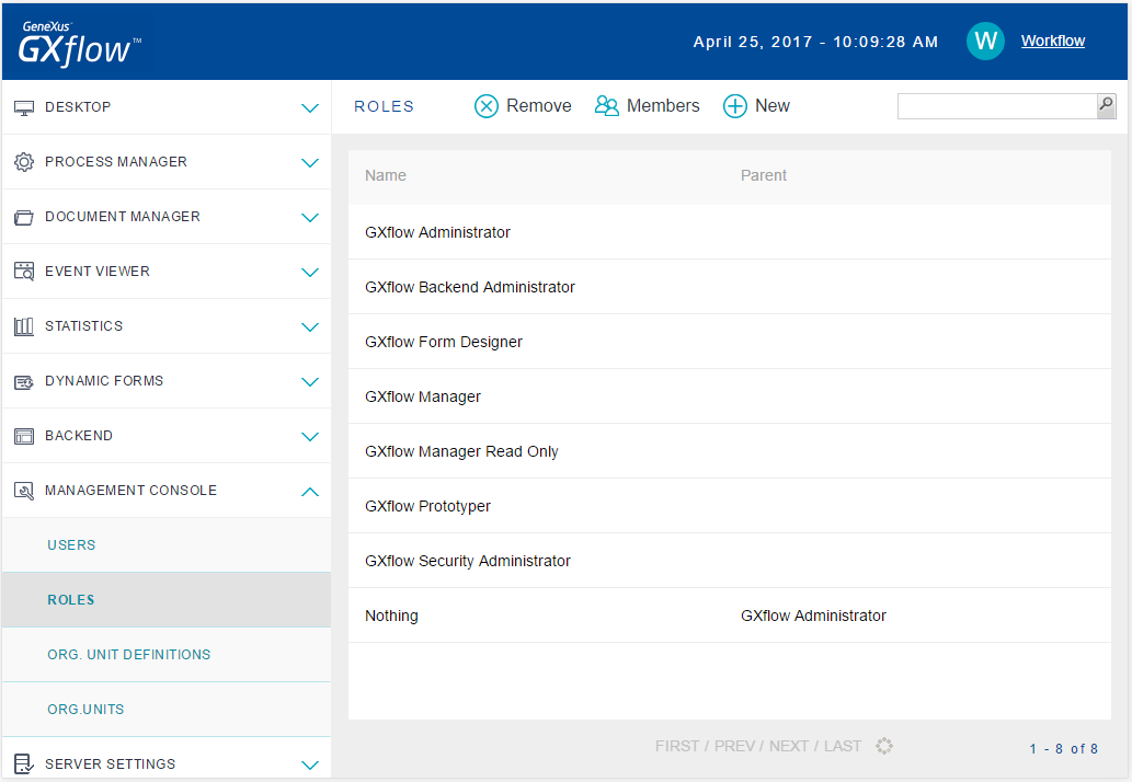 GeneXus Flow 15 - Managment console - Roles