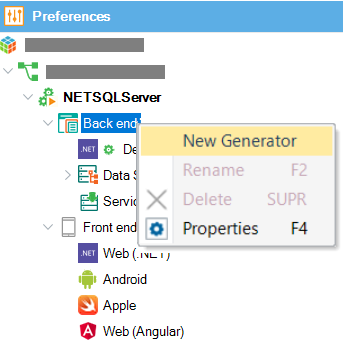 New Generator option in contextual menu