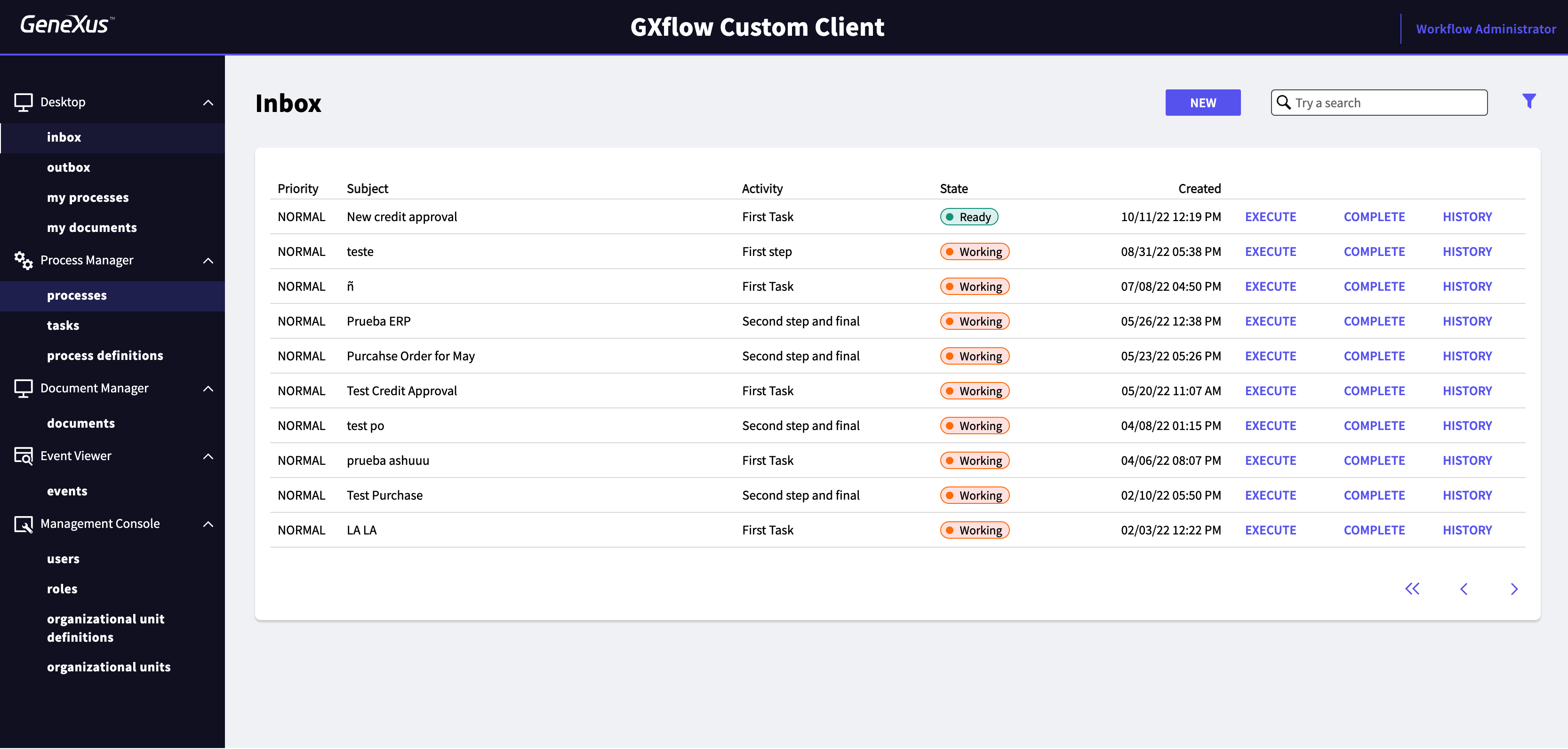 GXflow Custom Client based on Unanimo design system-CustomInbox