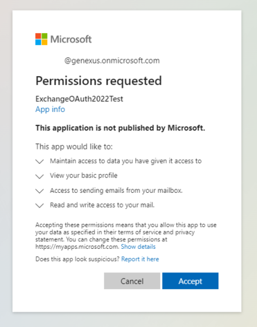 Permissions requested Microsoft