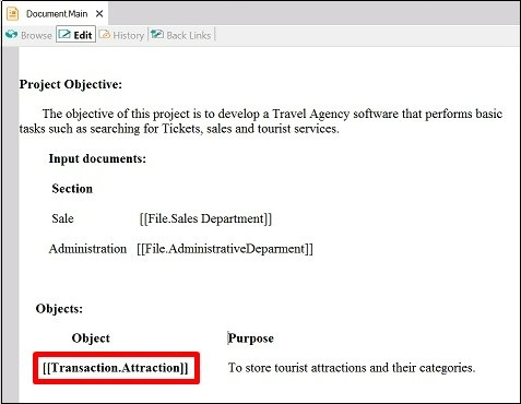 Attraction trn as link in document object V17