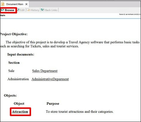 Attraction trn as link in document object V17 - Browse tab