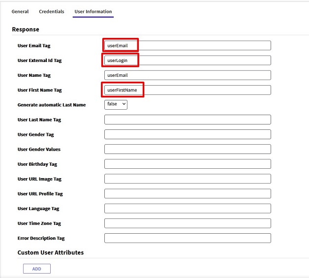 Configuring SAML 2.0 GAM Authentication type using Okta- User information tab