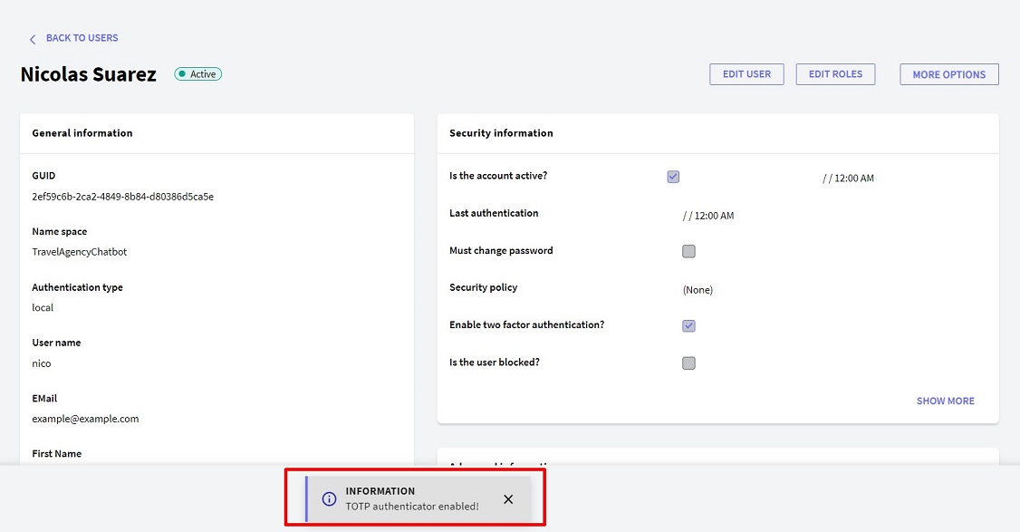 TOTP Enable Authentication successfull - v18