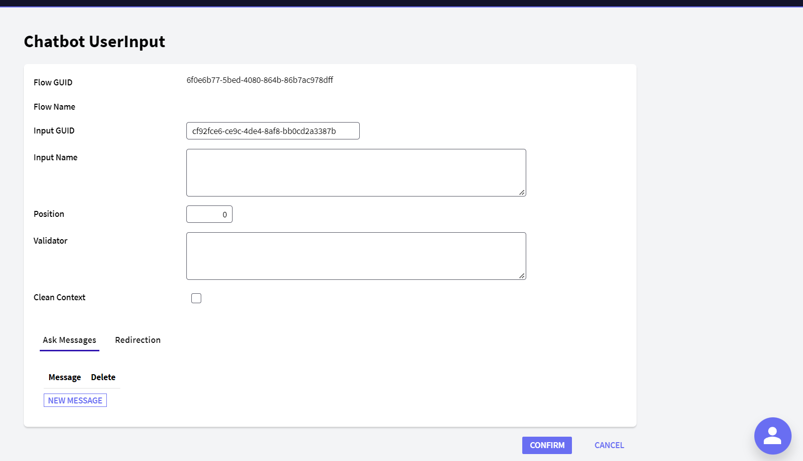 Chatbot dynamic - User input configuration - v18