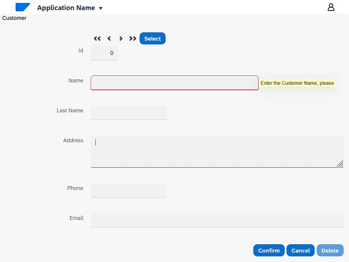 Enter de Customer name, error rule SAP Fiori Horizon - v18u4