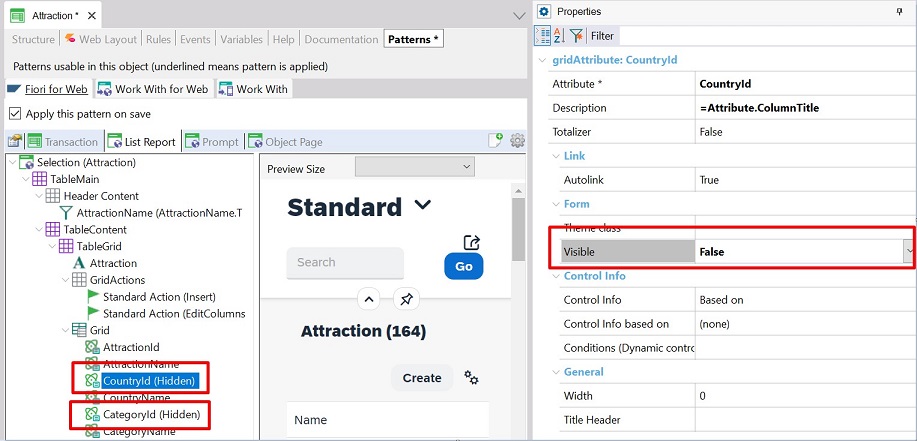 Hide attributes for the FIori Horizon Pattern web v18u4