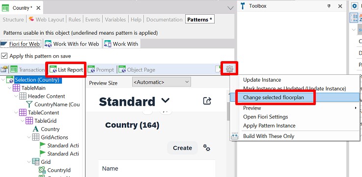 Change selected floorplan - Fiori Horizon pattern v18u4.