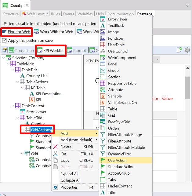 KPI worklist floorplan Fiori pattern Adding a User action