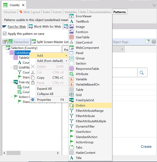 Add orders to Split screen master page - v18u3