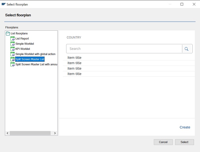 Select Floorplant - Fiori Horizon v18u4 - Split Screen Master List