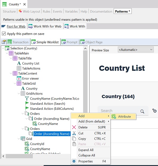 Add an order attribute to the fiori for web patern - Simple worklist V18u4