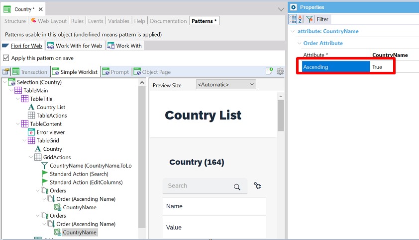 Ascending property in Attribute added to an oder in GriActions node, simple worklist Horizon v18u4