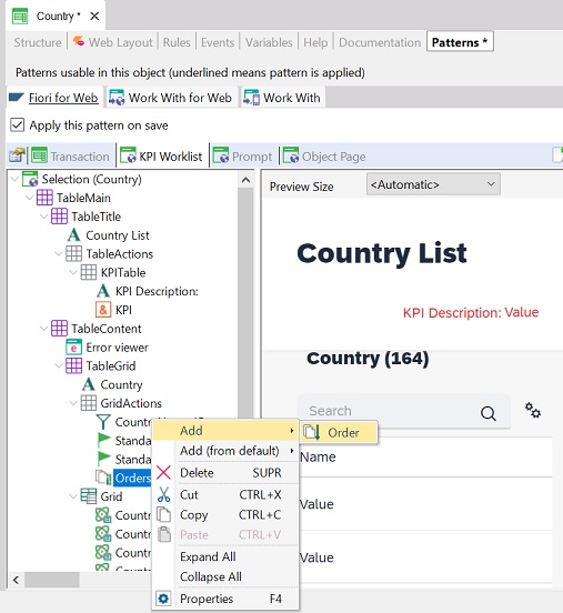 Add order in GridActions node for Fiori for Web Pattern - v18u4 -1