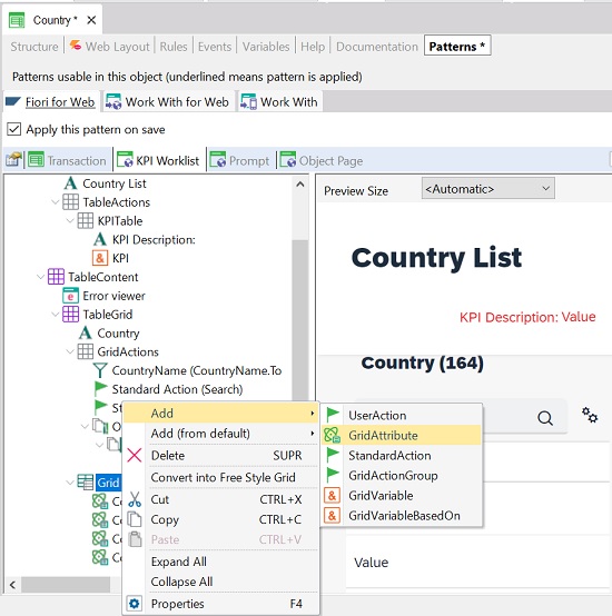 Fiori for web pattern add an attribute in a Grid of the pattern - v18u4 -1