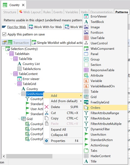 Add orders to GridsActions node in Simple worklist with global action - Without WWSD.