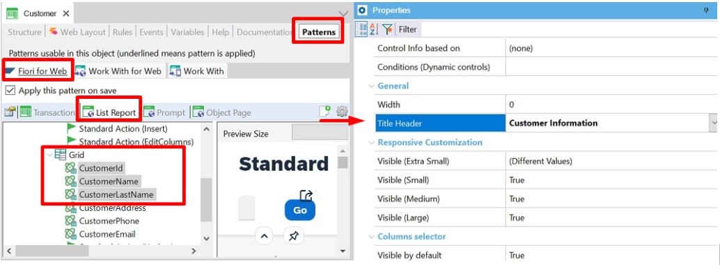 Fiori for web pattern - show title header property v18u4