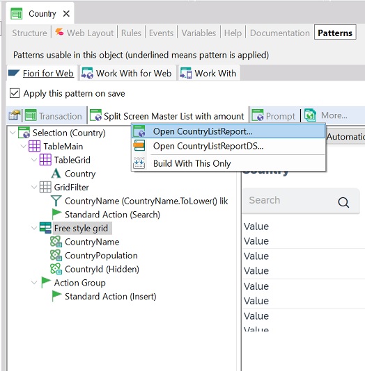 Open WebPanel Split Screen Master List with amount - no WorkwithSDtab