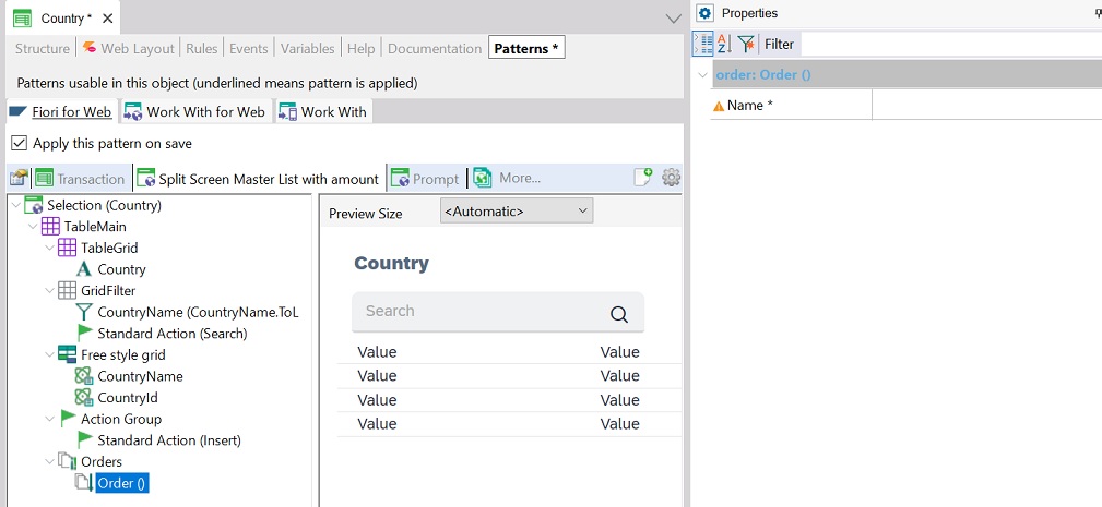 Name property in Order SplitScreenMasterList with amount -Work with tab