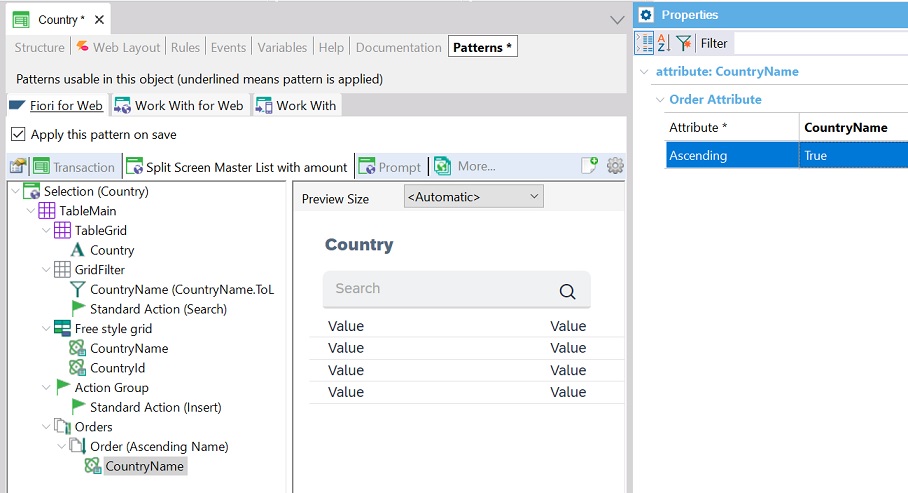 Ascending property in Attribute Order of Split Screen Master List with amount - Work With tab.