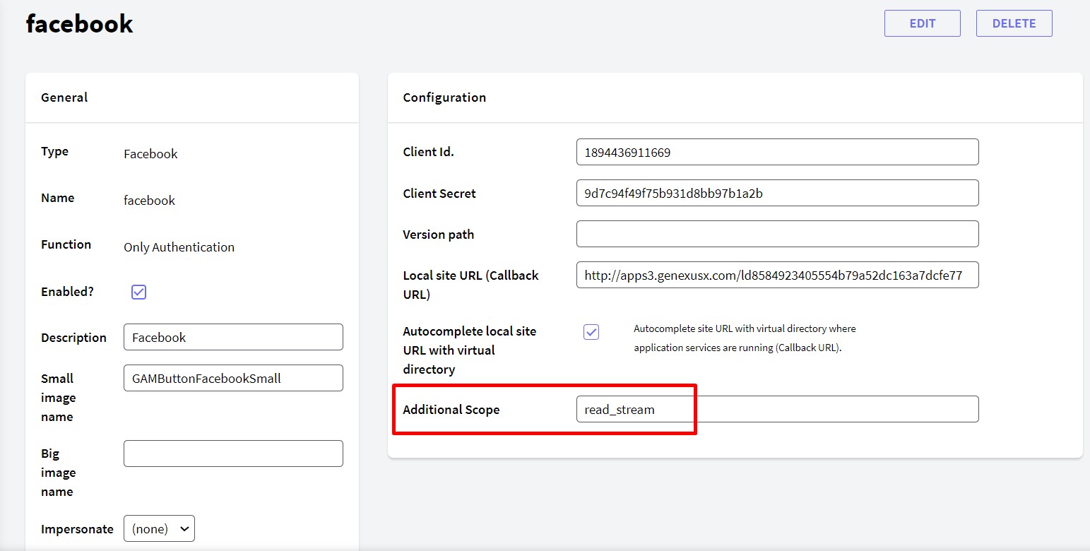 FacebookAdditionalScope property in Facebook Authentication Type (GAM)