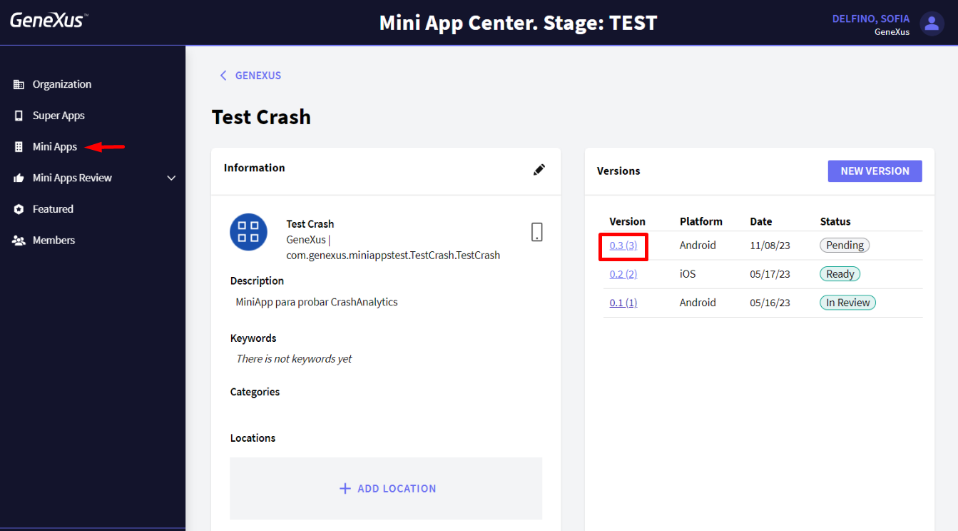 Mini App Center - Pending Version