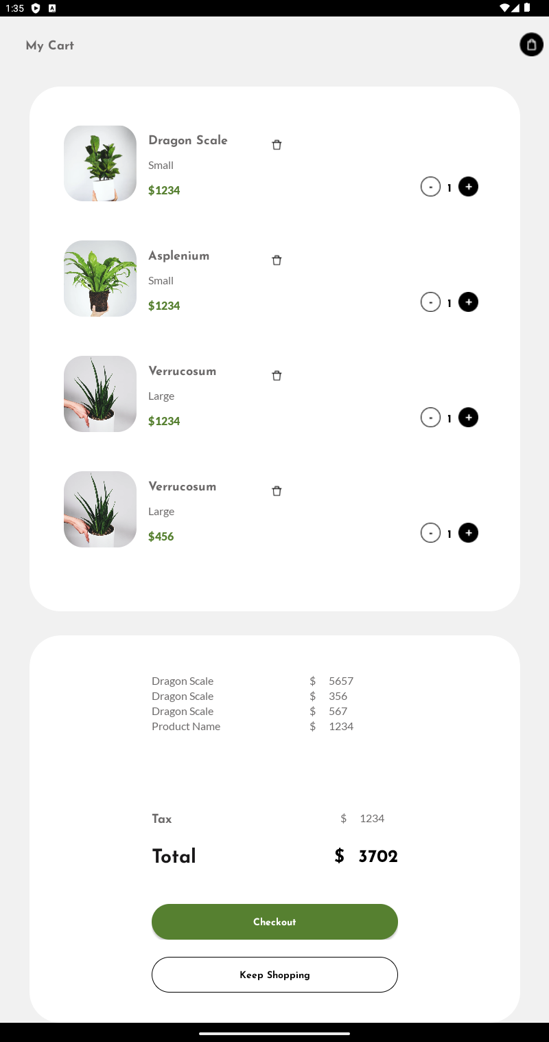 PlantCare - Android Tablet - ViewMyCart