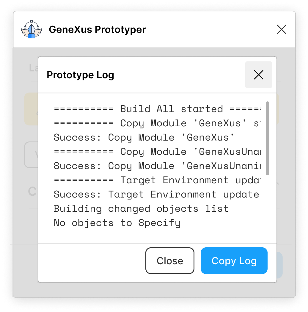 GeneXus Prototyper - View Log