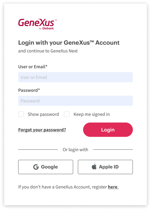 GeneXus Prototyper - Login (step 2)