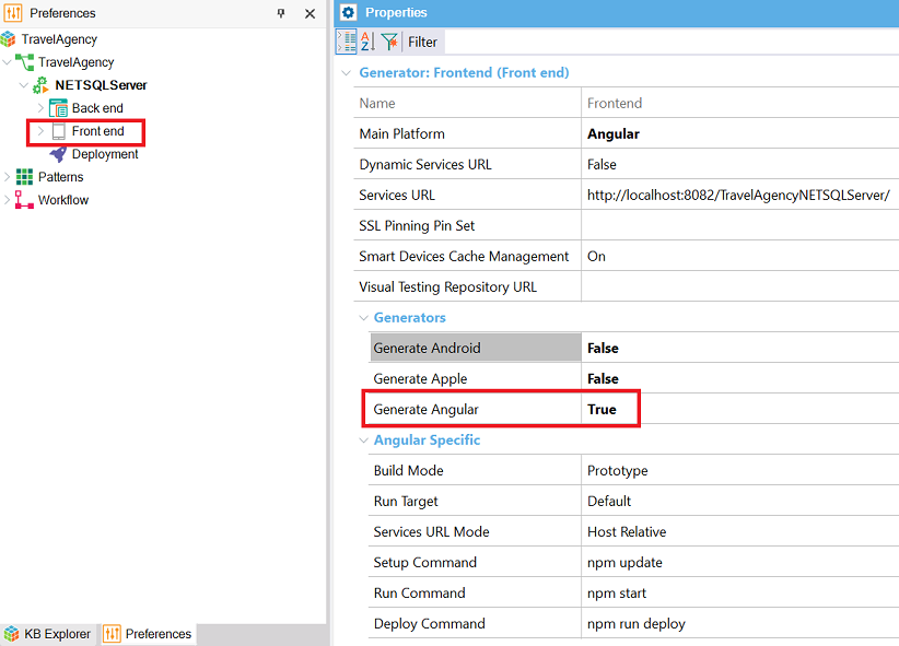 Generator - Front End properties V18U7