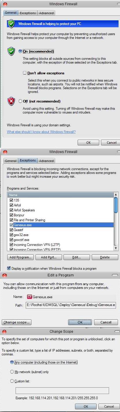 Debugging - Adding GeneXus.exe to Firewall