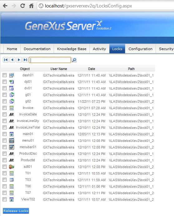 GXserver Console Locks section