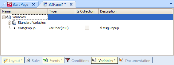 SD - Creating variable in SDPanel